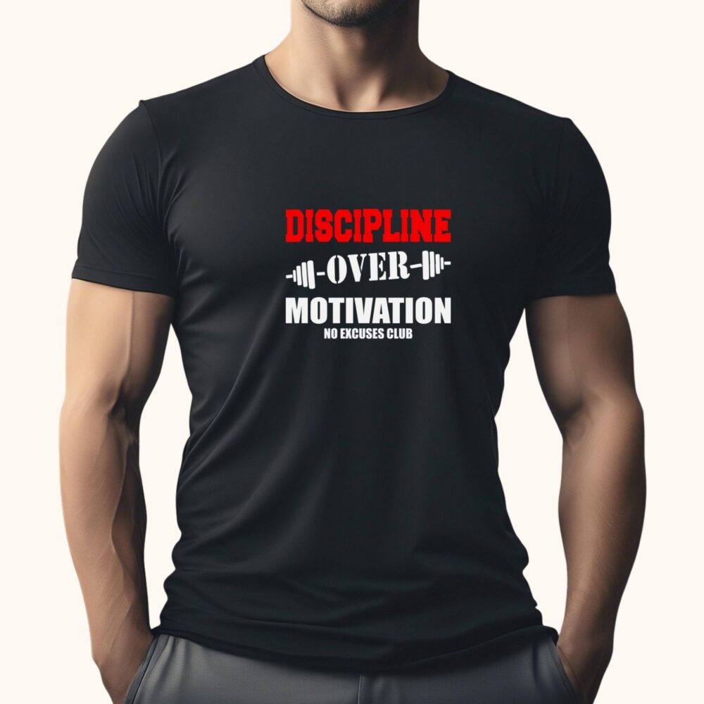 Tricou fitness bărbați Discipline Over Motivation, model motivațional personalizat pe tricou negru