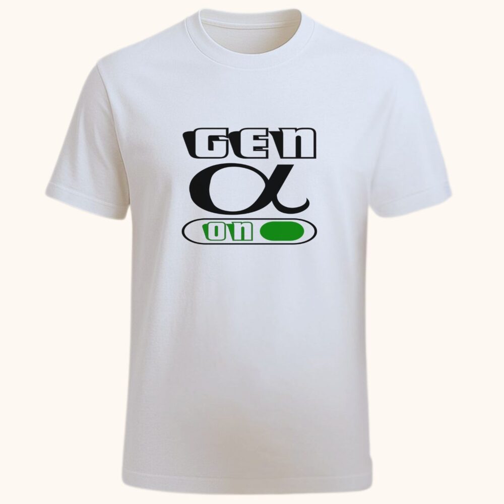 Tricou unisex Gen Alpha alb ON, mesaj tech pentru generația alpha
