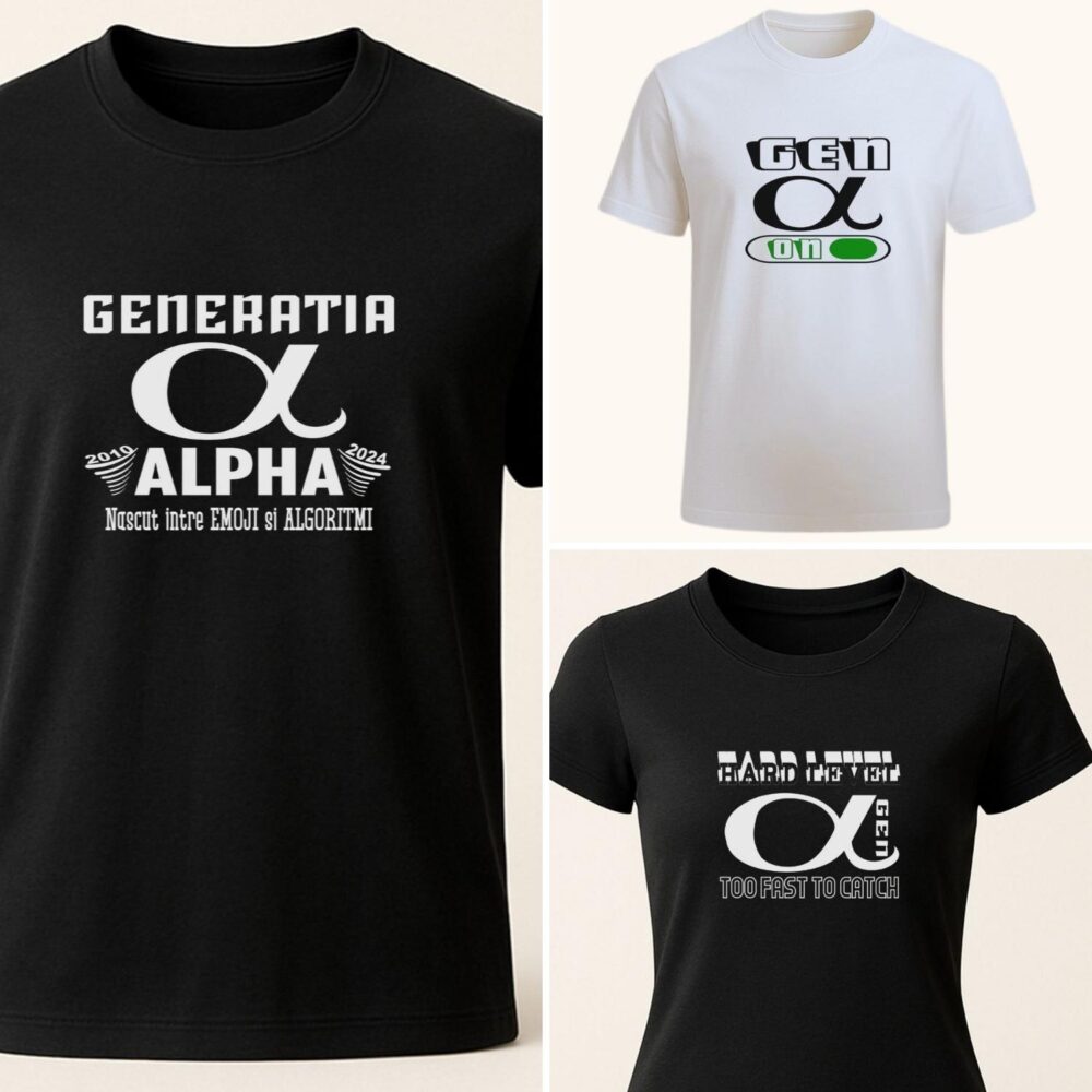 Tricou unisex Generația Alpha cu 3 modele tech pentru copii și tineri