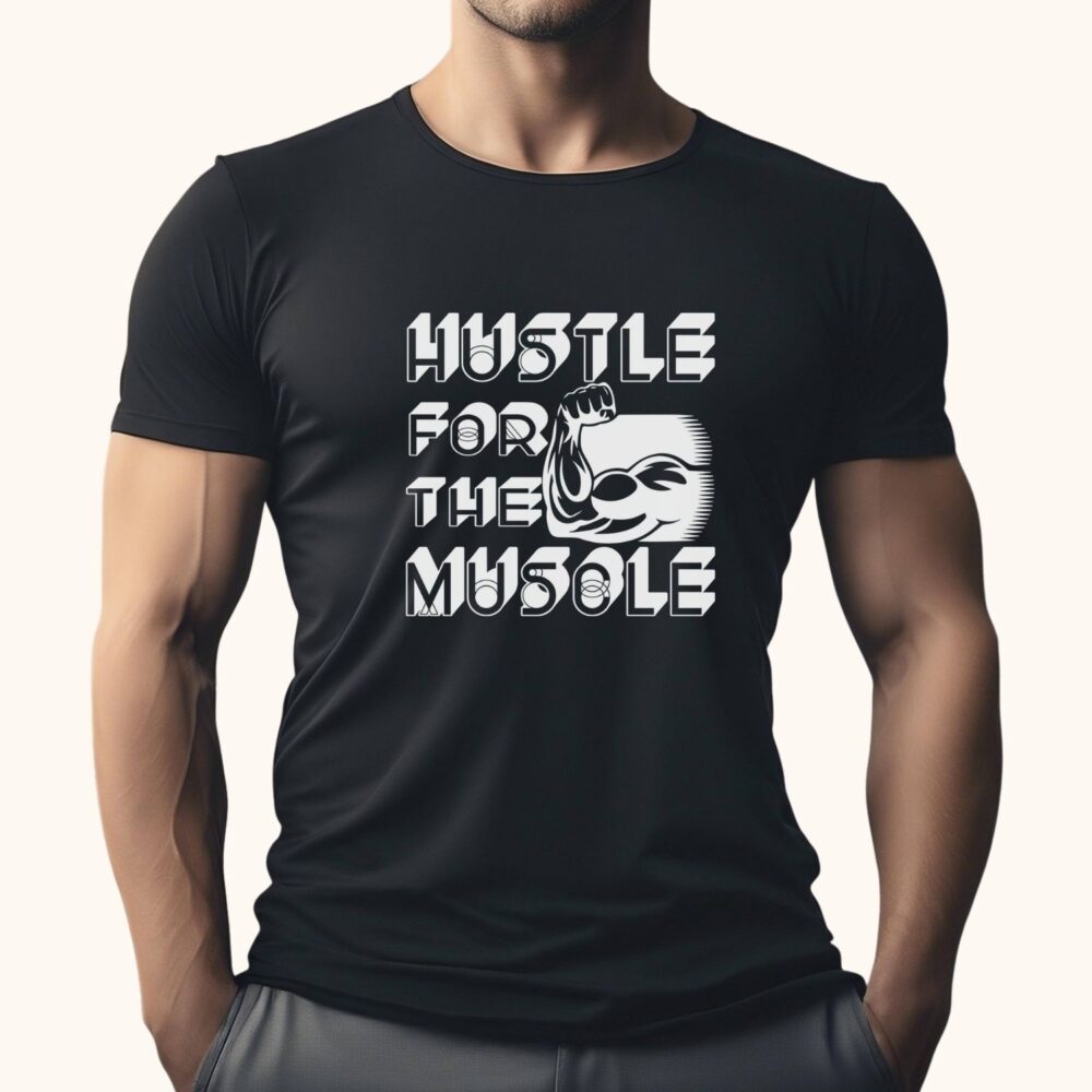 Tricou bărbați gym Hustle for the Muscle – tricou motivational pe negru, fotografie lifestyle