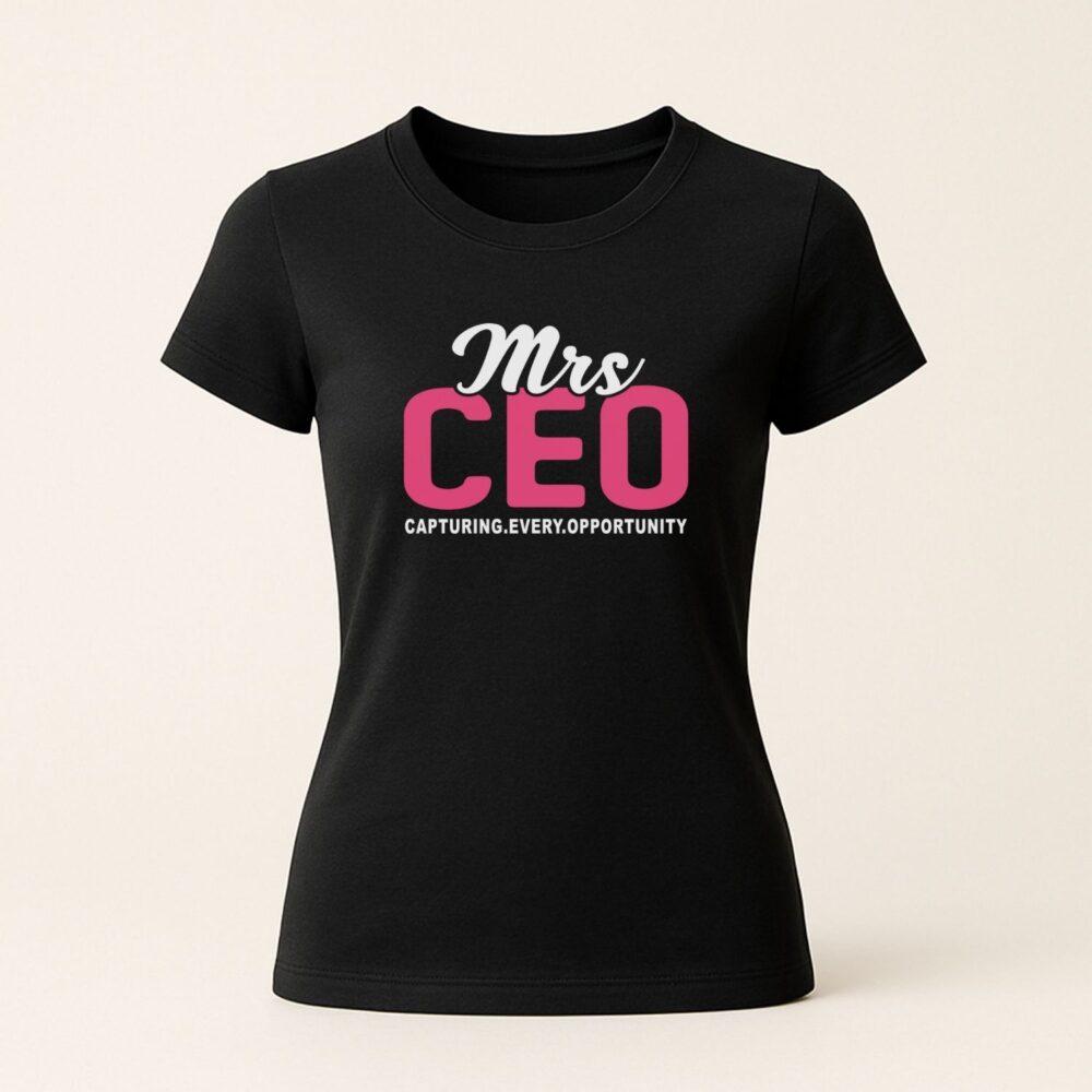 Tricou Mrs CEO personalizat negru – cadou pentru femei antreprenor, mesaj CEO