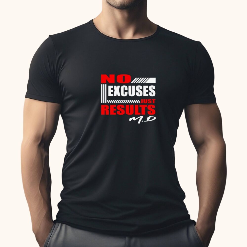 Tricou gym personalizat No Excuses Just Results pentru bărbați pasionați de fitness