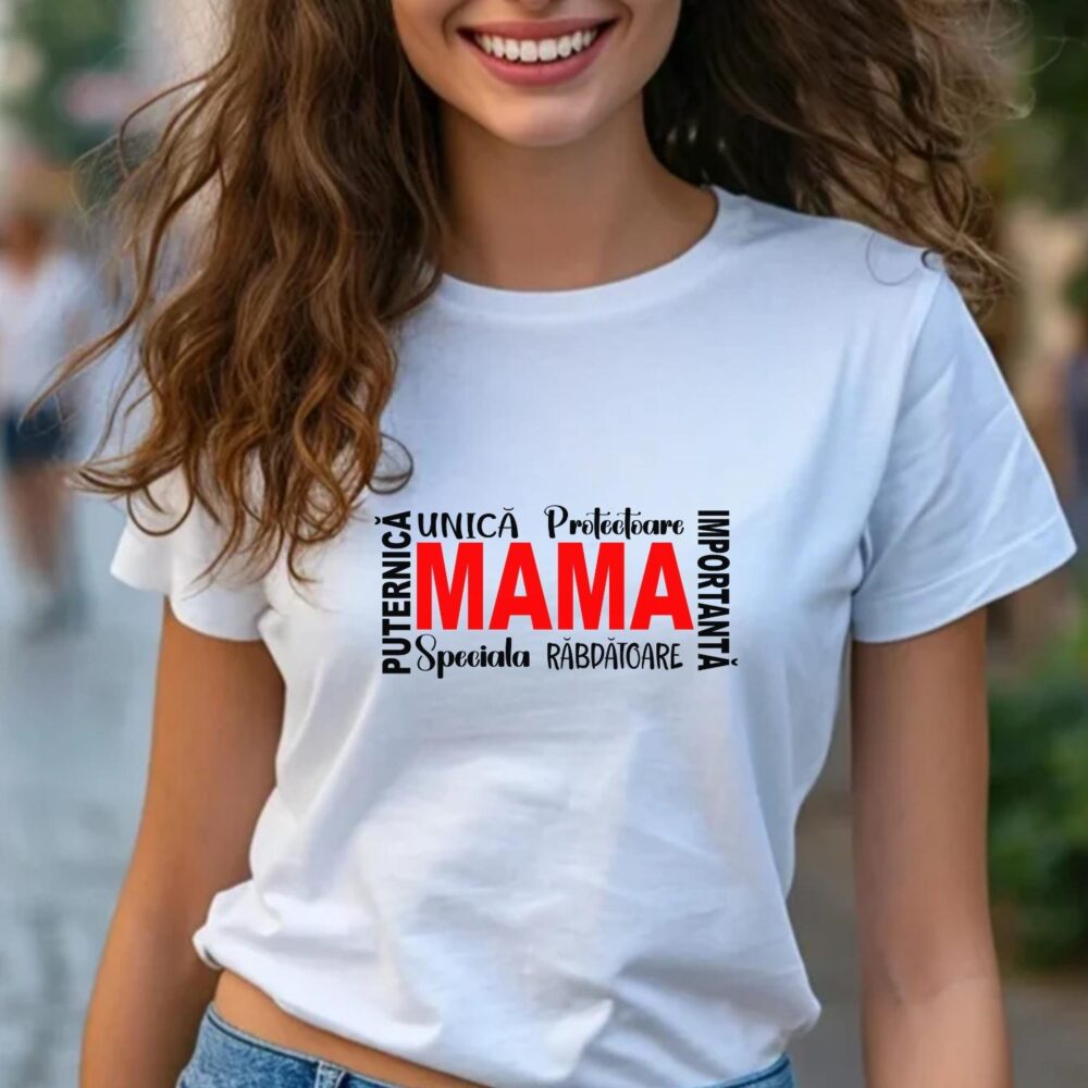 Tricou MAMA personalizat word art – cadou emoționant pentru mama, lifestyle, model 2, alb