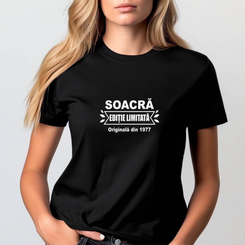 Tricou personalizat pentru soacră, model Ediție Limitată Originală din an, negru, cadou aniversar elegant pentru soacră