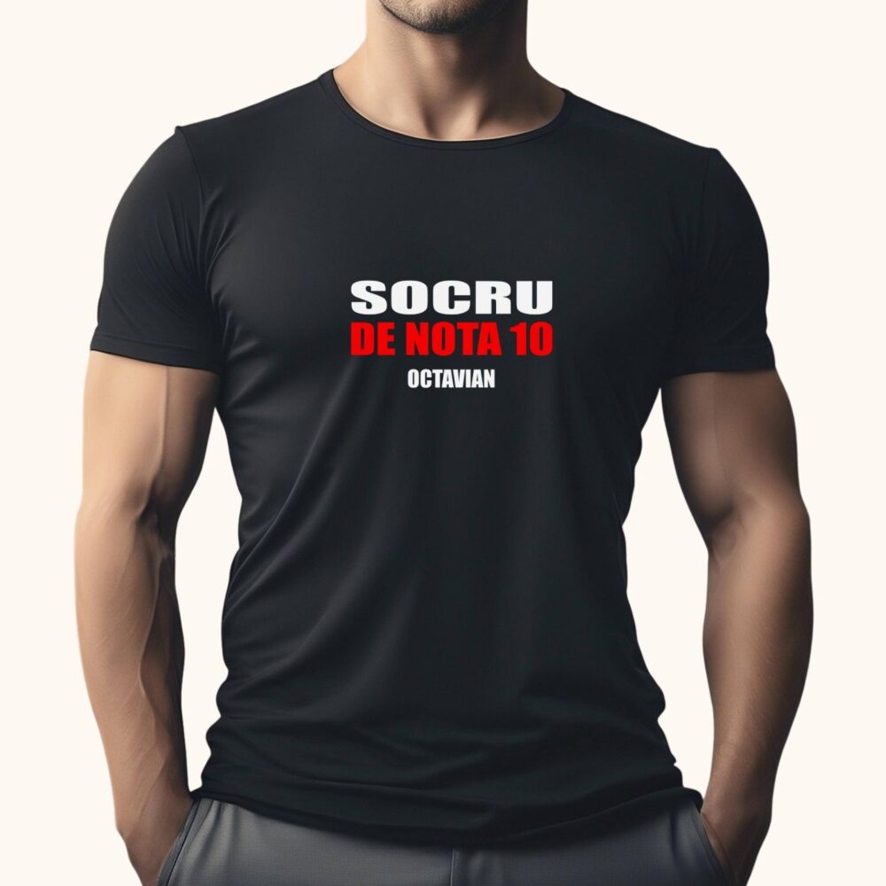Tricou pentru socru, model Socru de nota 10, negru, cu nume personalizat, cadou amuzant cu respect