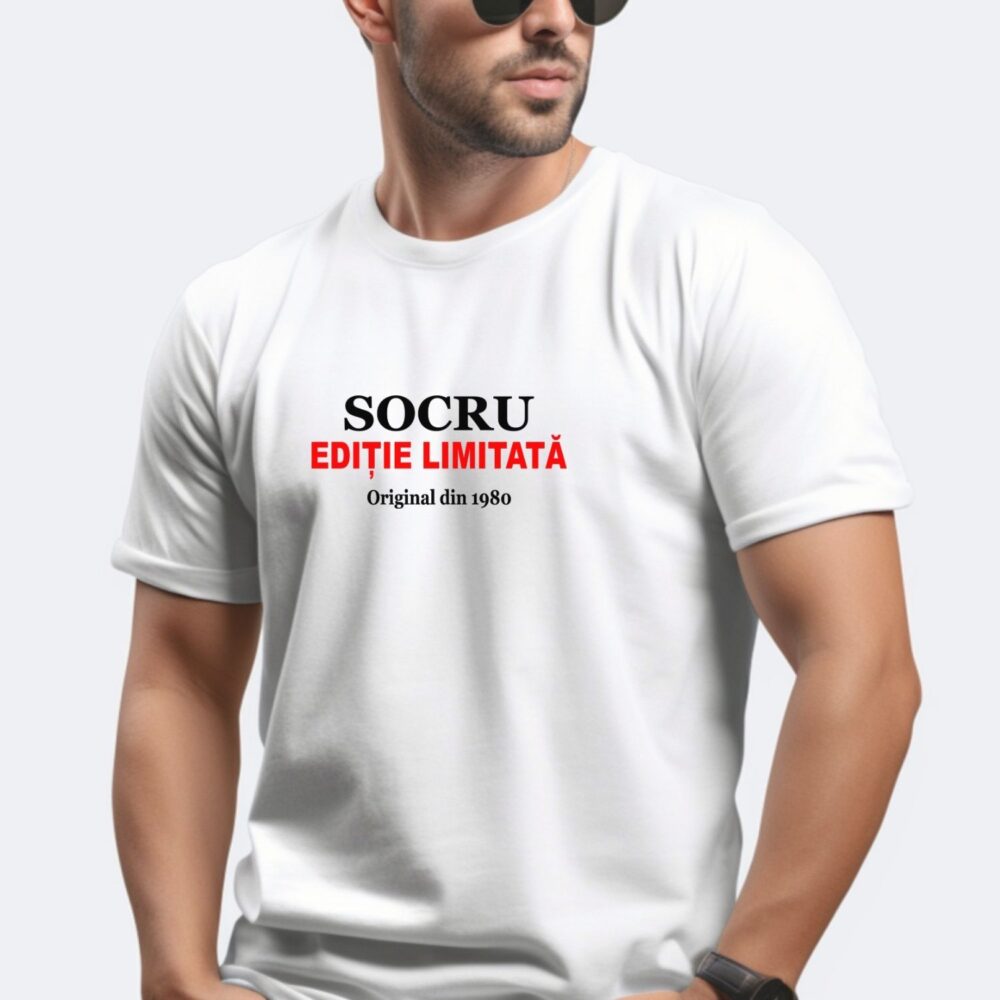 Tricou personalizat pentru socru, model Ediție Limitată Original din an, alb, cadou aniversar pentru socru