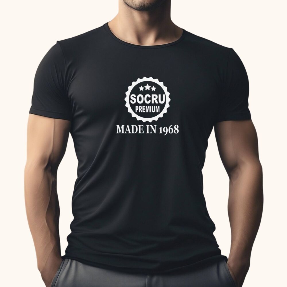 Tricou aniversar pentru socru, model Socru Premium Made in an, negru, cadou personalizat pentru bărbați