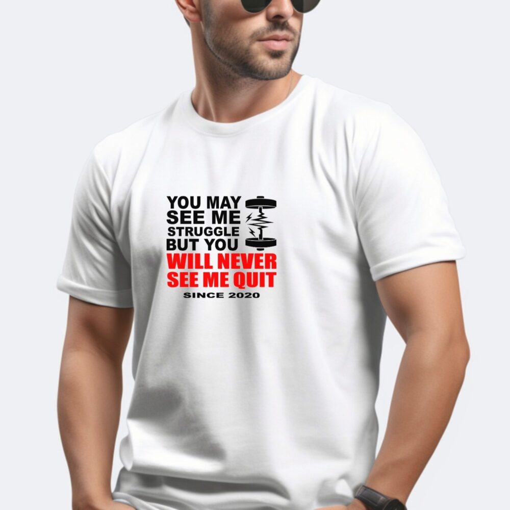 Tricou Will Never See Me Quit pentru bărbați, model motivațional gym pe tricou alb