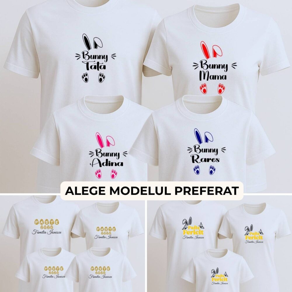 3 Modele set tricouri personalizate familie de Paste matching – alege modelul preferat