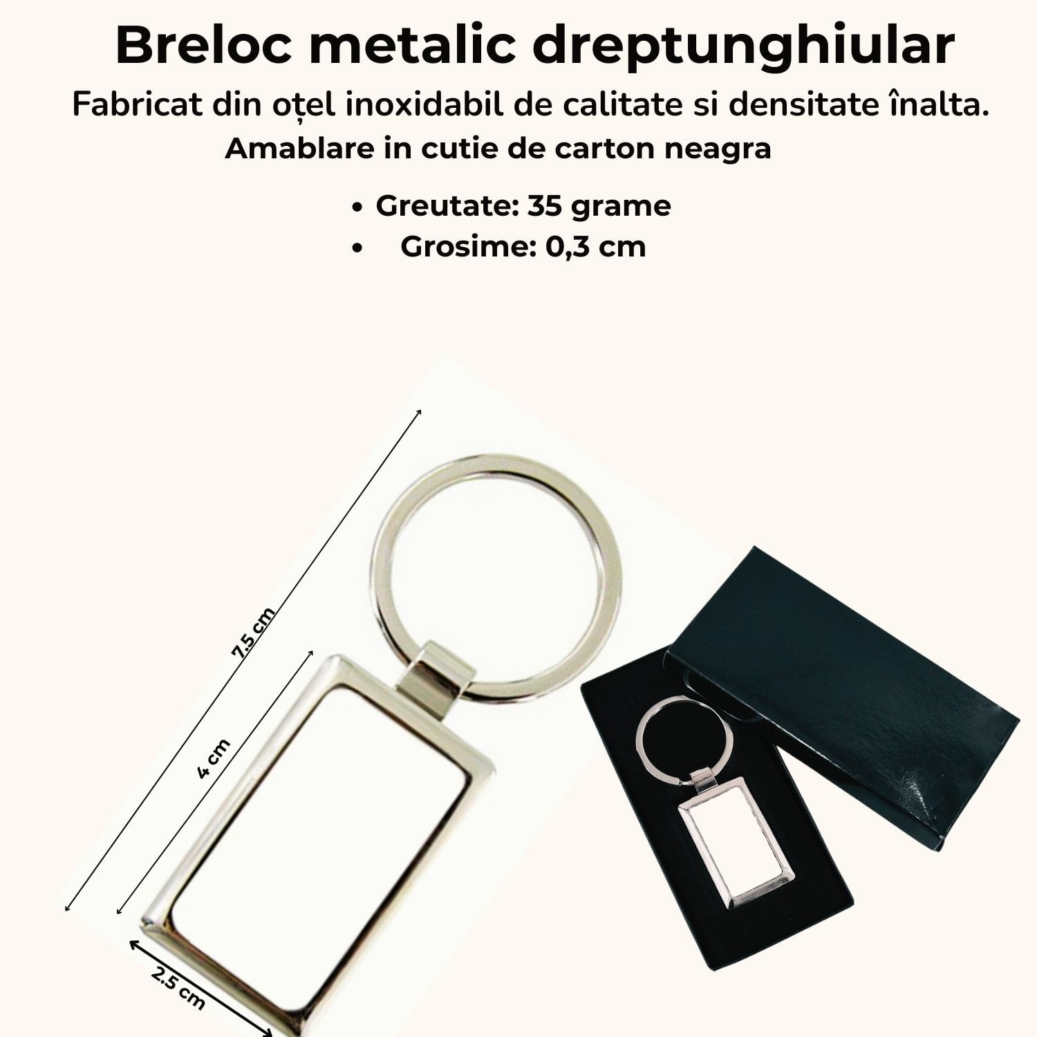 breloc-metalic-dreptunghiular-personalizat-logo-specificatii-dimensiuni Breloc metalic dreptunghiular personalizat. Ambalaj cutie neagră, specificații și dimensiuni produs