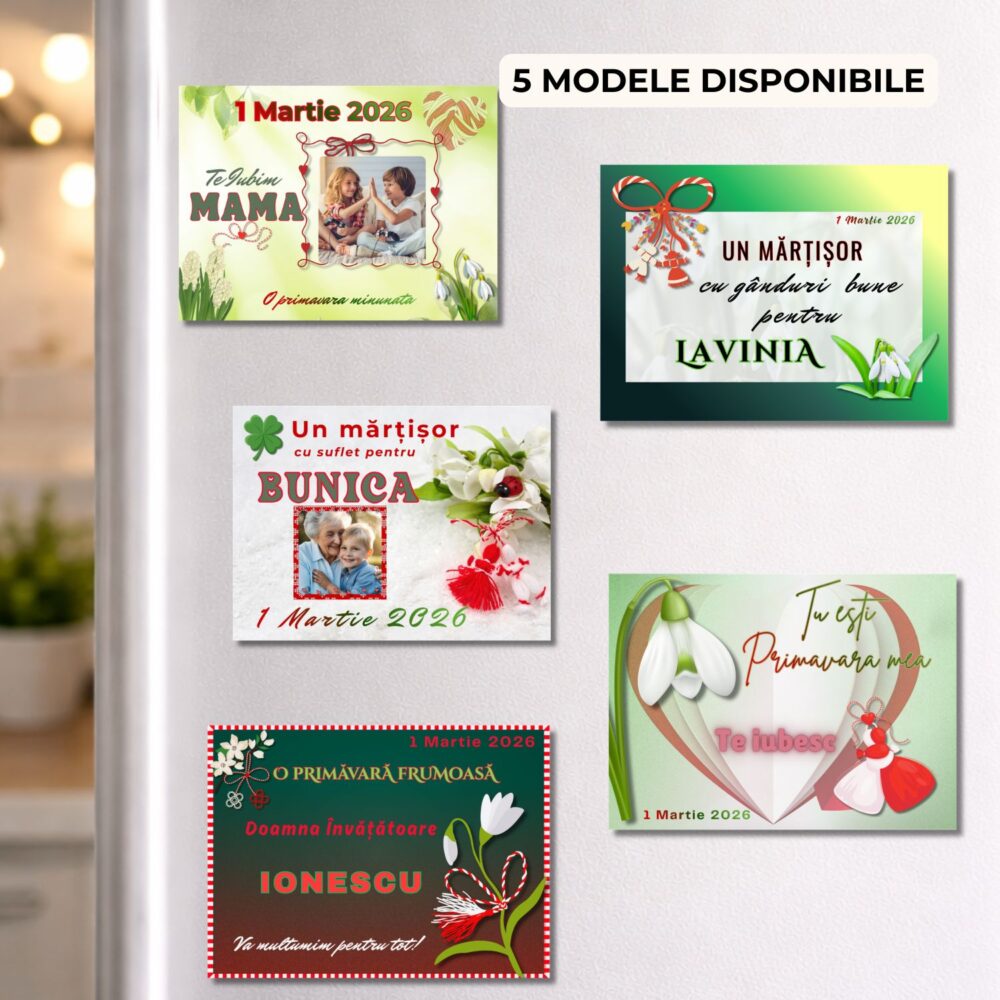 Magnet mărțișor personalizat 1 Martie 9,5x7 – 5 modele pentru mama, bunica, profesoară, colegă, soră, și orice femeia speciala din viața ta.