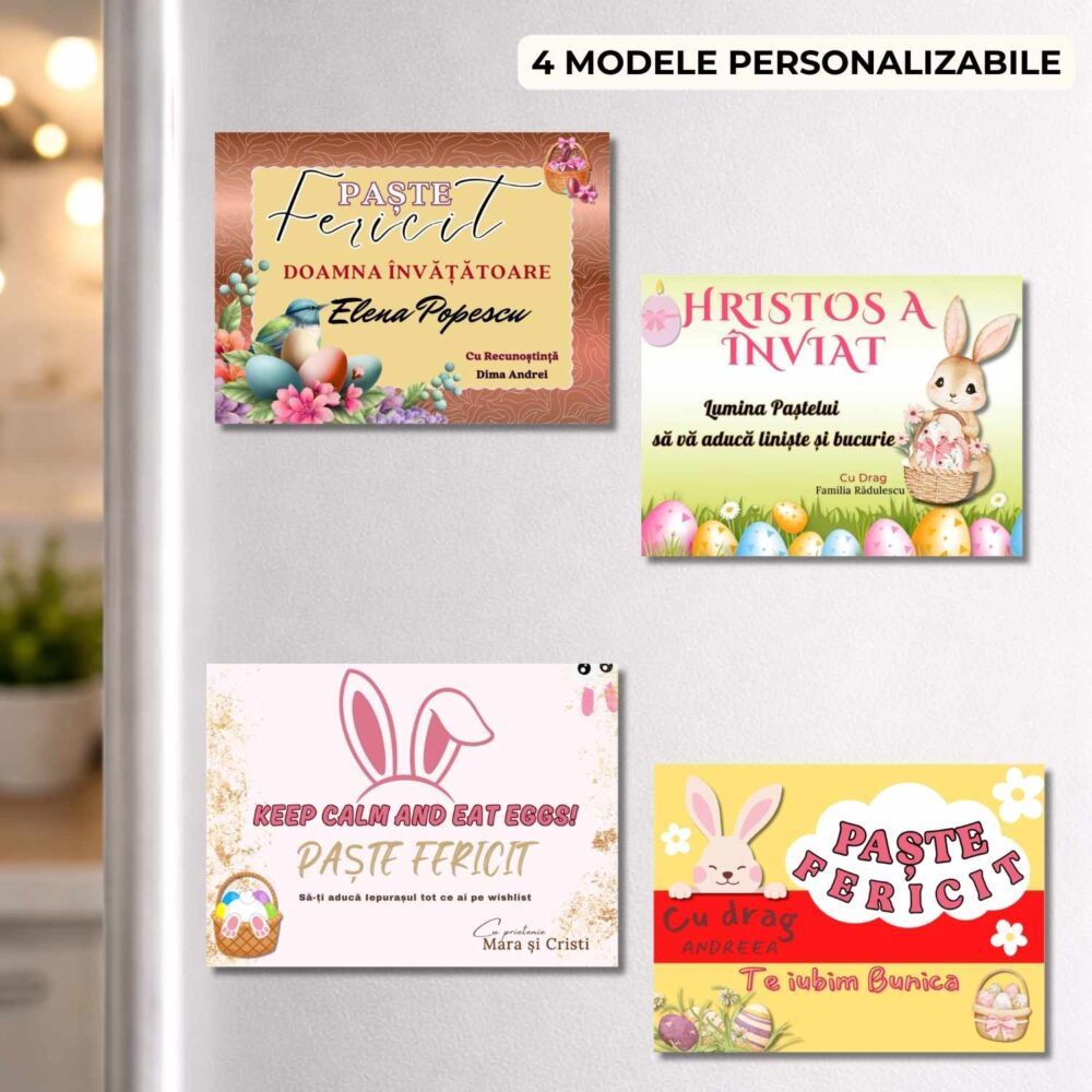 Magnet personalizat de Paste cu nume și urări – 4 modele pentru familie, prieteni, profesori, educatori, șefi, nași - overview pe frigider