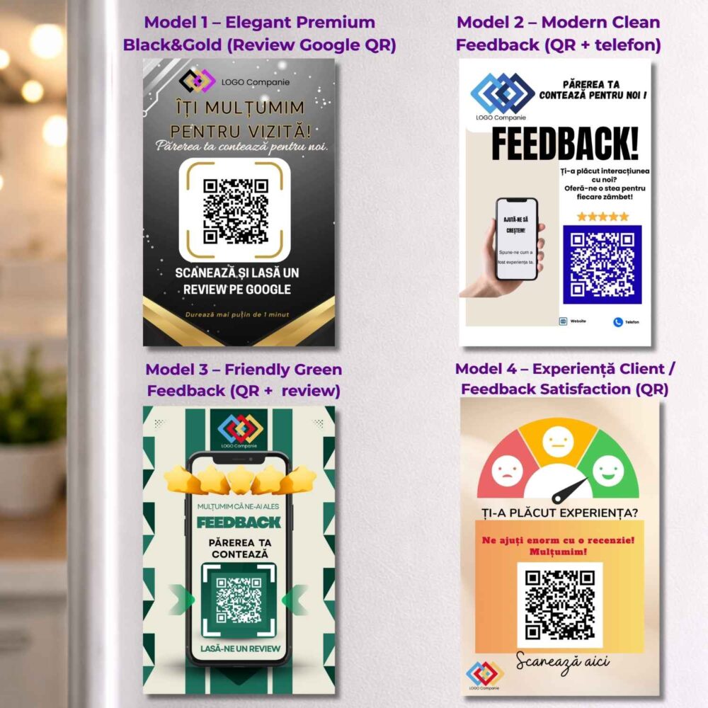Magnet recenzii Google cu QR pentru business, model personalizat 10x15 vertical, pentru salon clinica restaurant magazin