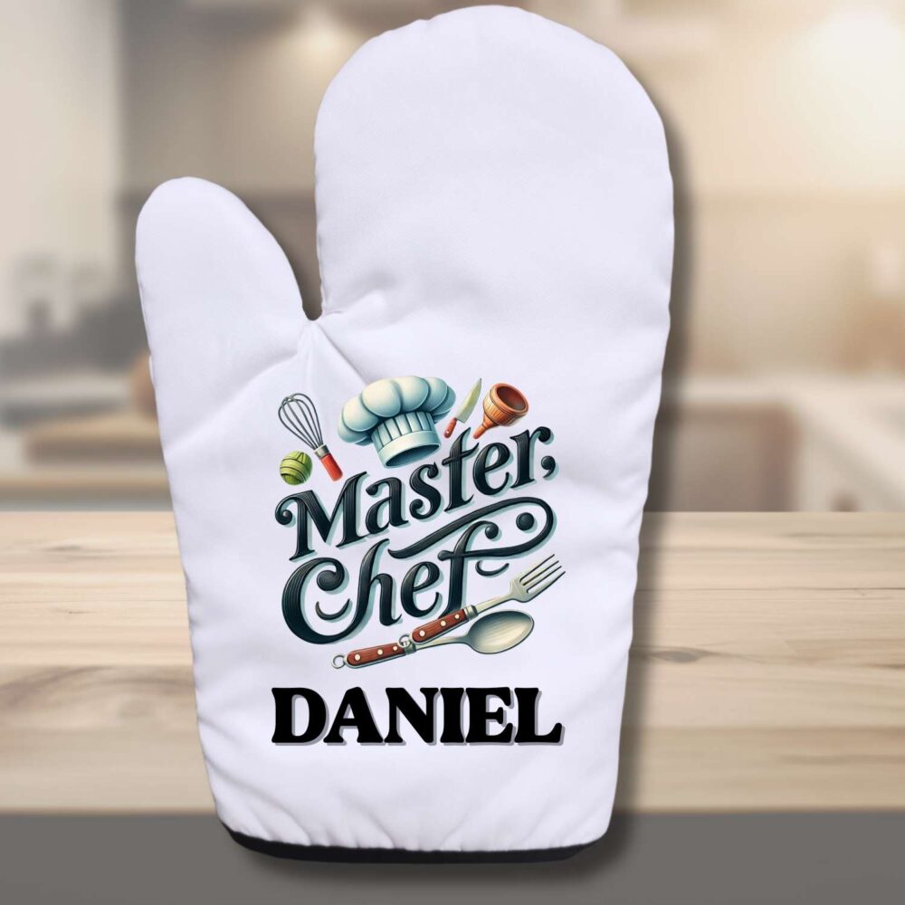 Mănușă cuptor personalizată Master Chef cu nume. Cadou util de bucătărie pentru prieteni și familie