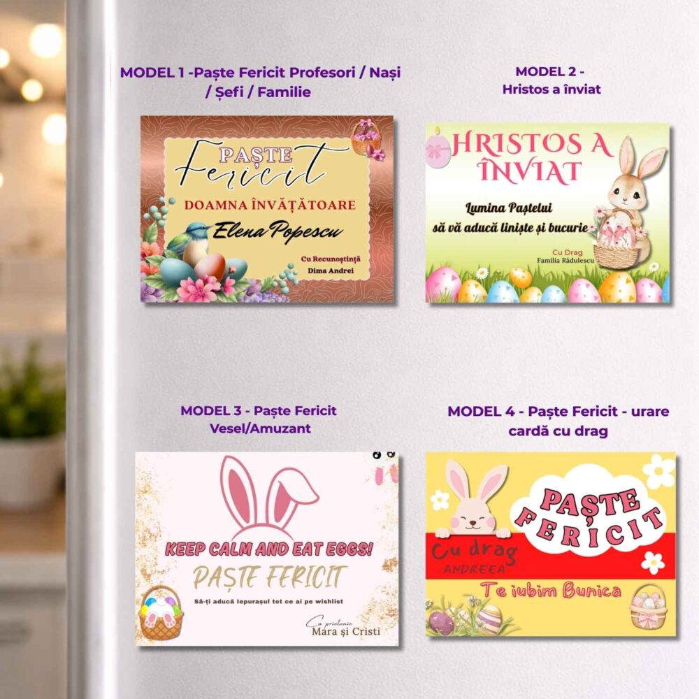 Modele magnet de Paste personalizat cu nume mesaj si rol – format 9.5x7