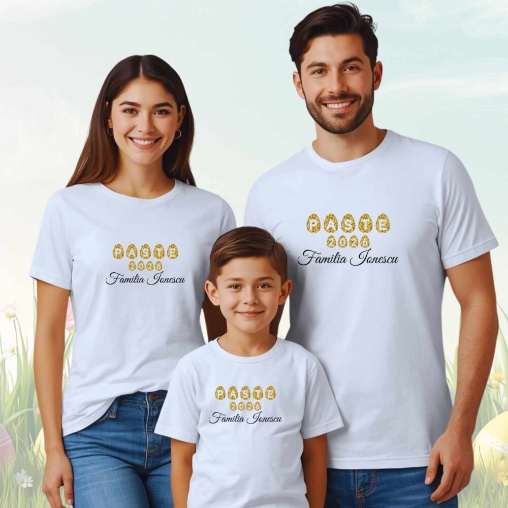 Tricouri familie de Paste 2026 matching set 3 sau 4 tricouri personalizate