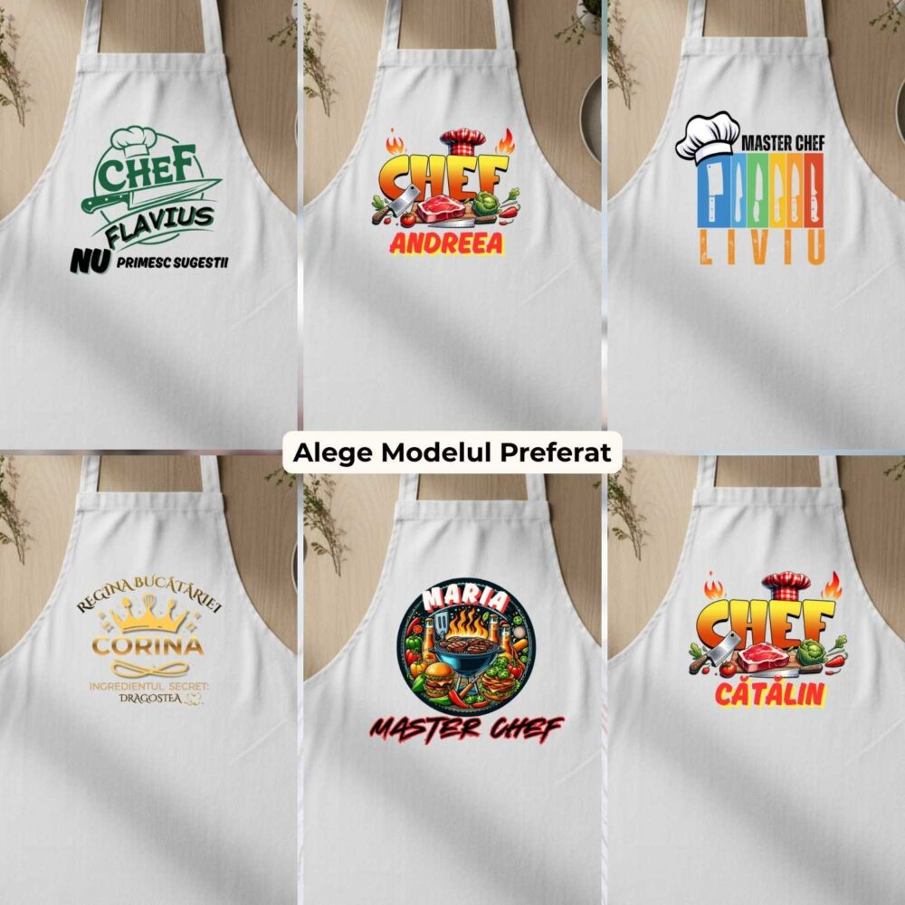 Șorț personalizat cu nume – 5 modele Master Chef disponibile, alege modelul preferat