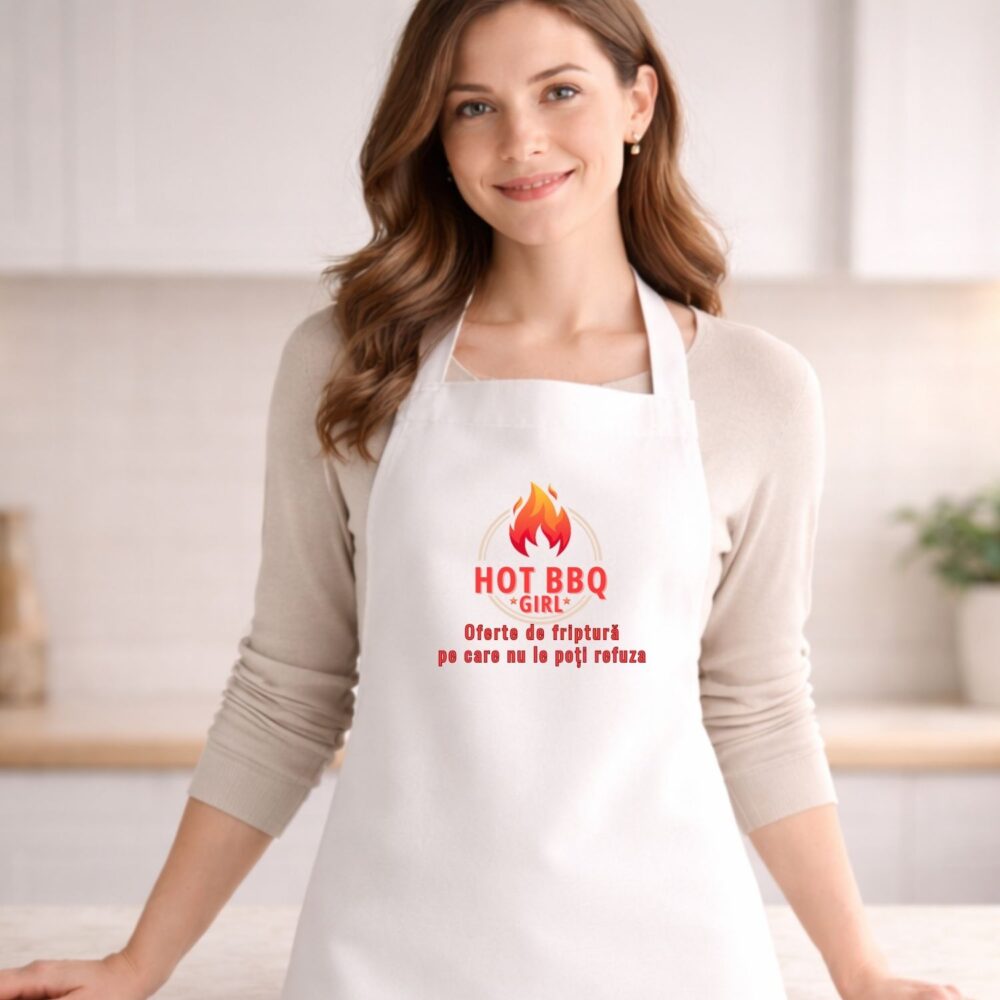 Model poartă Șorț personalizat pentru grătar/bucătărie – model Hot BBQ Girl, cadou amuzant pentru pasionați de grătar/BBQ/Grill