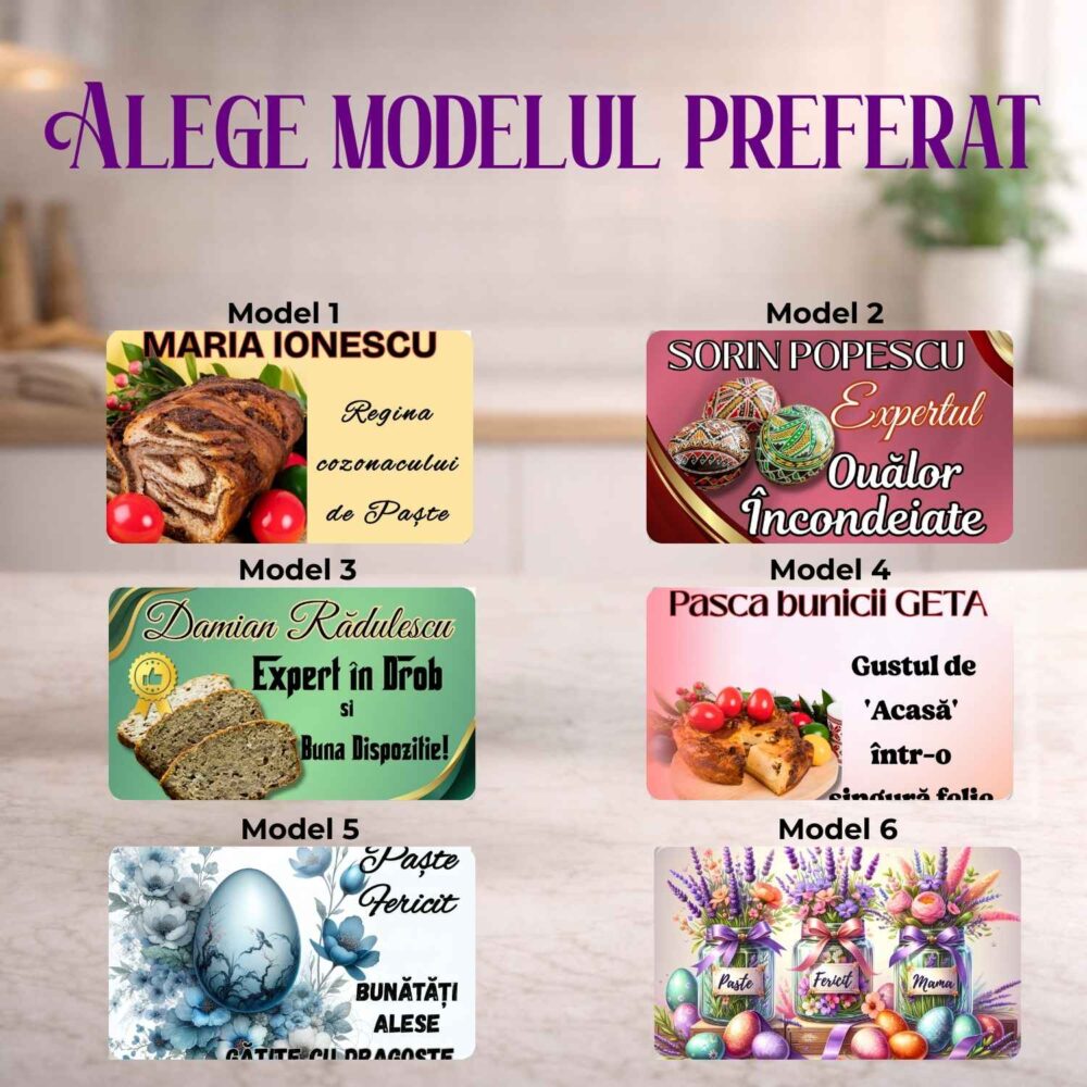 Prezentare 6 modele disponibile de tocator personalizat de Paste – cadou bucatarie premium cu nume și mesaj