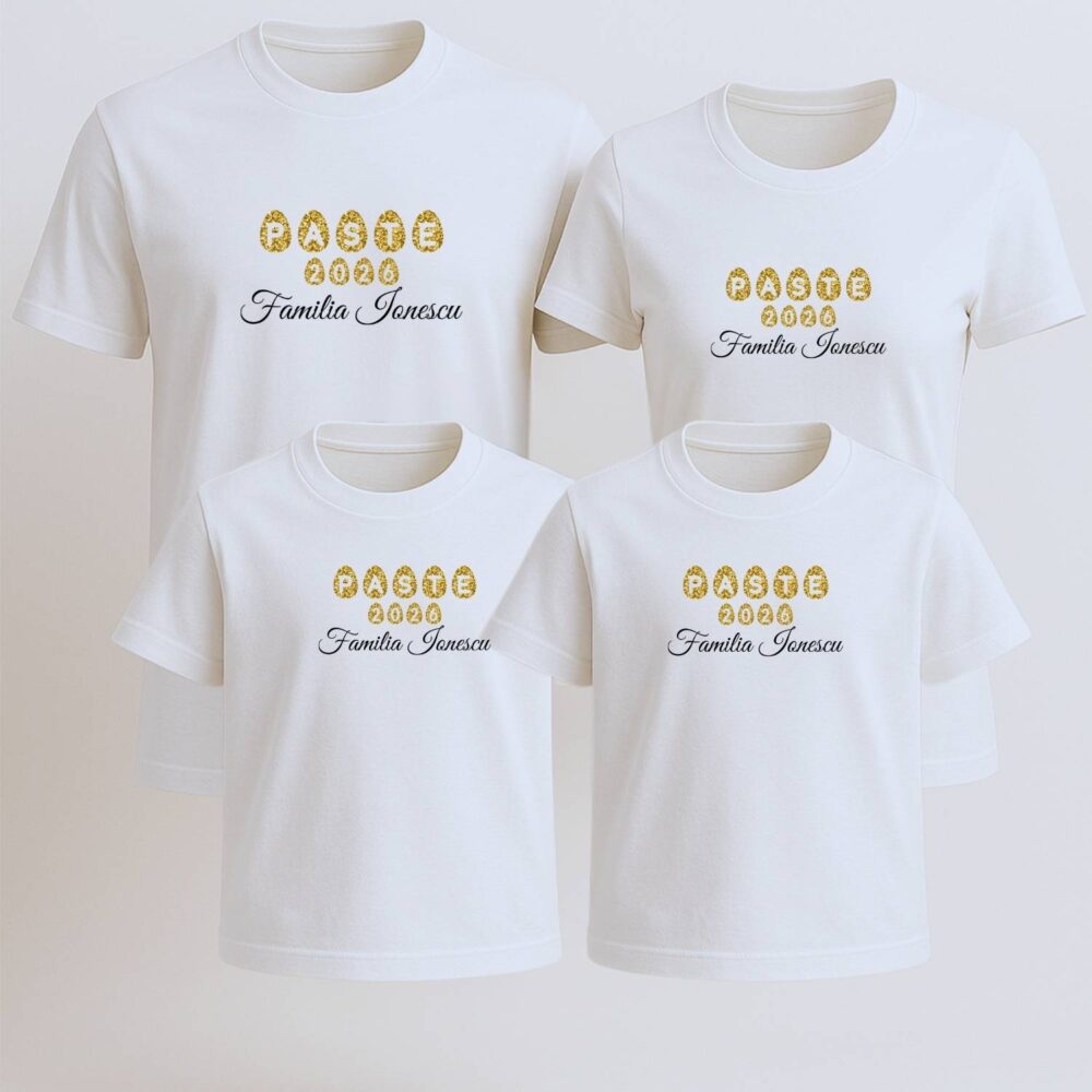 Set 4 tricouri familie de Paste 2026 – tricouri matching personalizate