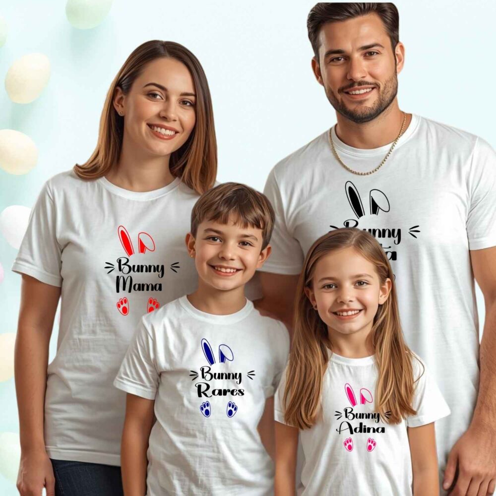 Set tricouri familie de Paste matching Bunny Family mama tata copii – 3 sau 4 tricouri