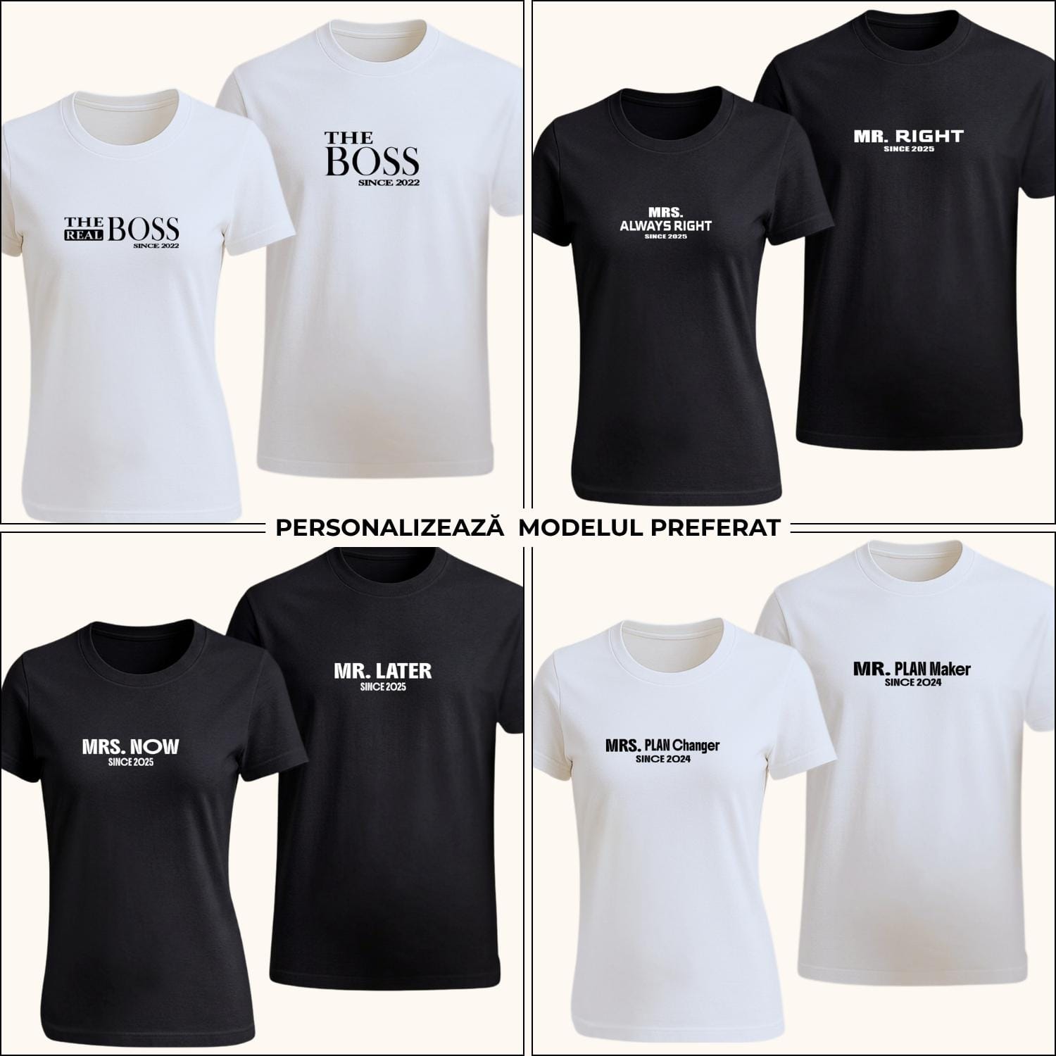 tricouri-mr-mrs-funny-4-modele-personalizabile-cuplu Tricouri Mr & Mrs funny personalizate pentru cuplu, cu 4 modele amuzante și mesaje adaptabile pentru el și ea