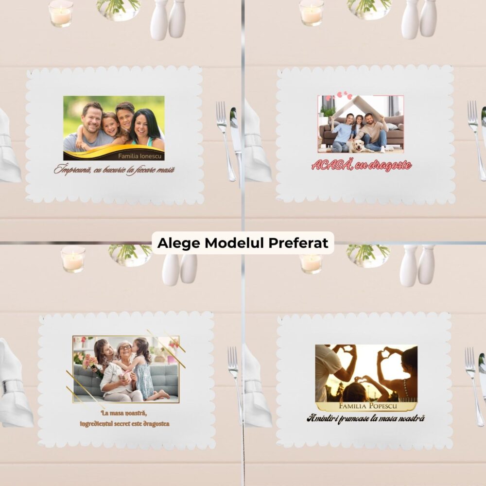 4 Modele disponibile pentru suport farfurie personalizat cu poza si text – familie, acasa si amintiri frumoase