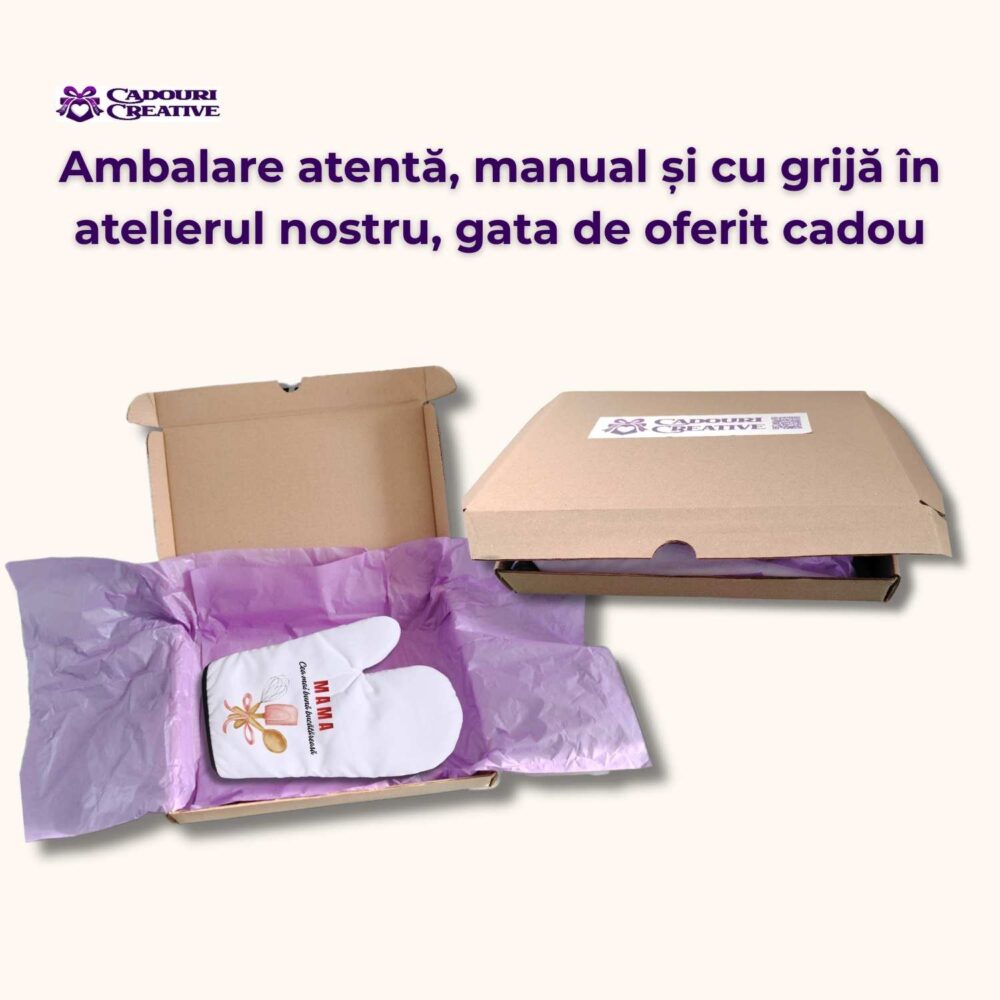 Ambalare atentă pentru mănușă de bucătărie personalizată pentru mama, gata de oferit cadou