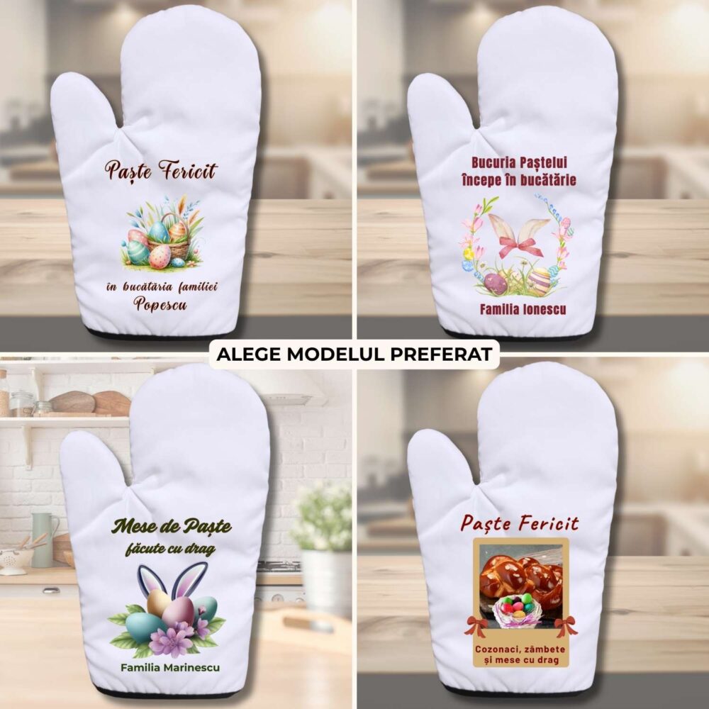 Mănușă de bucătărie personalizată de Paște, 4 modele festive disponibile, cadou util pentru familie