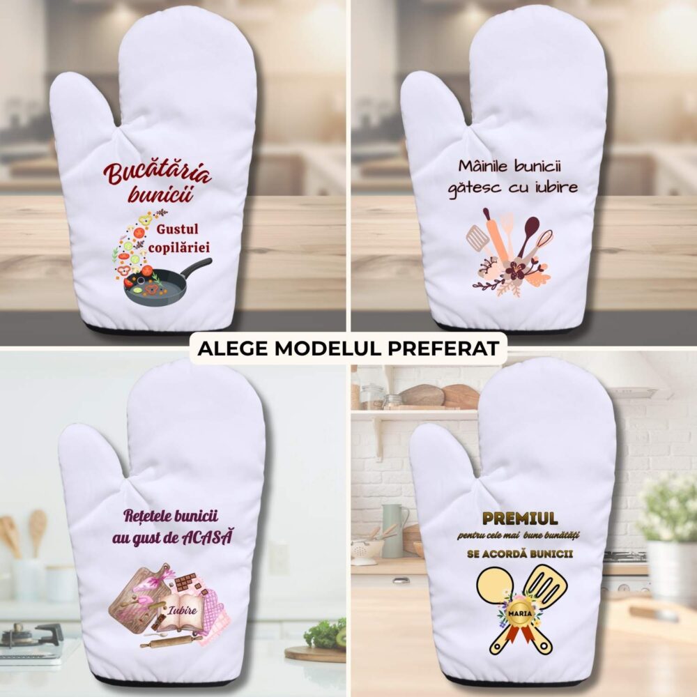 Mănușă de bucătărie personalizată pentru bunica, 4 modele disponibile, cadou util și de suflet pentru bunica