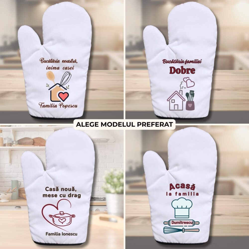 Mănușă de bucătărie personalizată pentru casă nouă, 4 modele disponibile, cadou util pentru familie