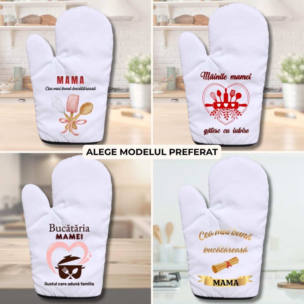 Mănușă de bucătărie personalizată pentru mama, 4 modele disponibile, cadou util și de suflet pentru mama