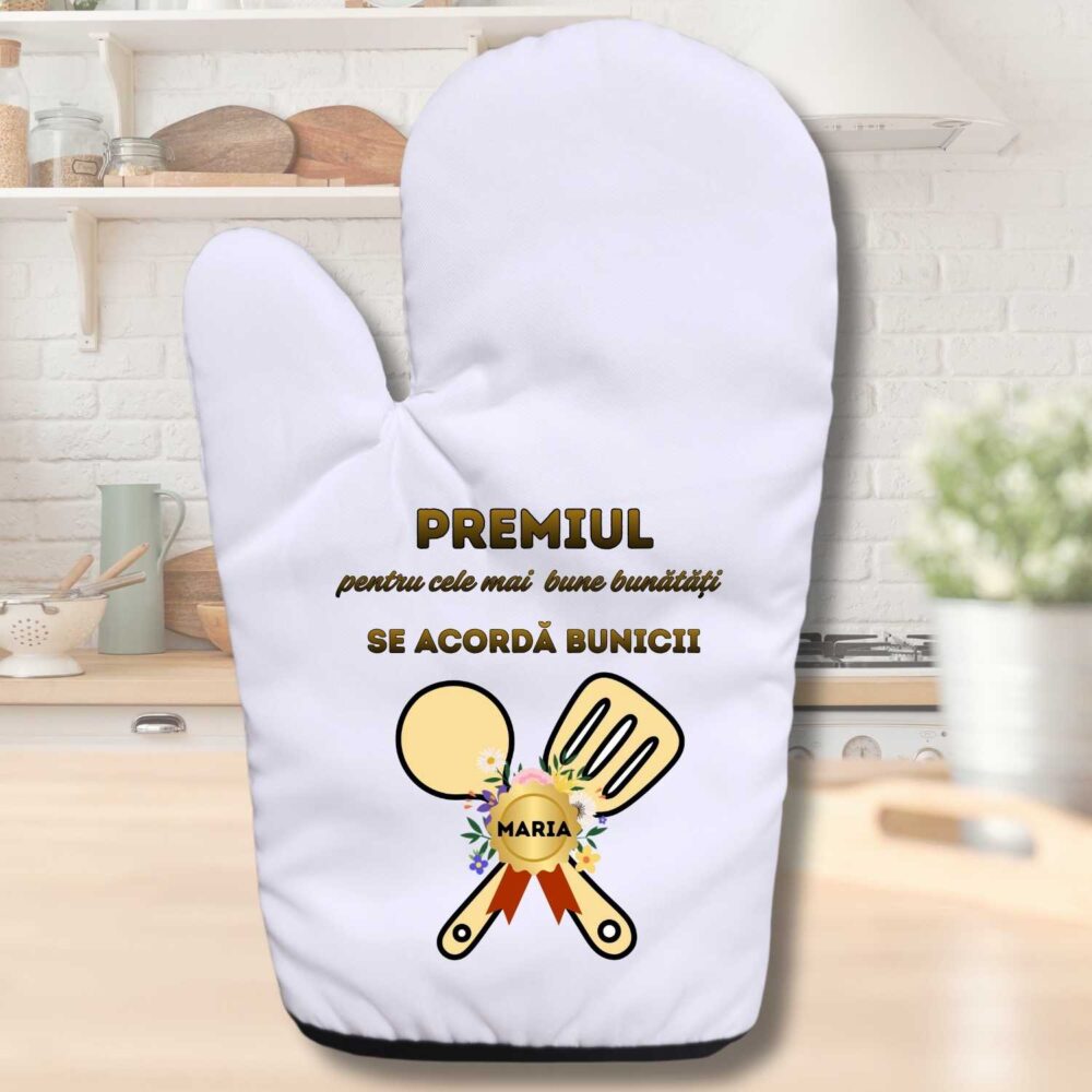 Mănușă de bucătărie personalizată pentru bunica model premiu, cadou personalizat cu nume pentru bunica
