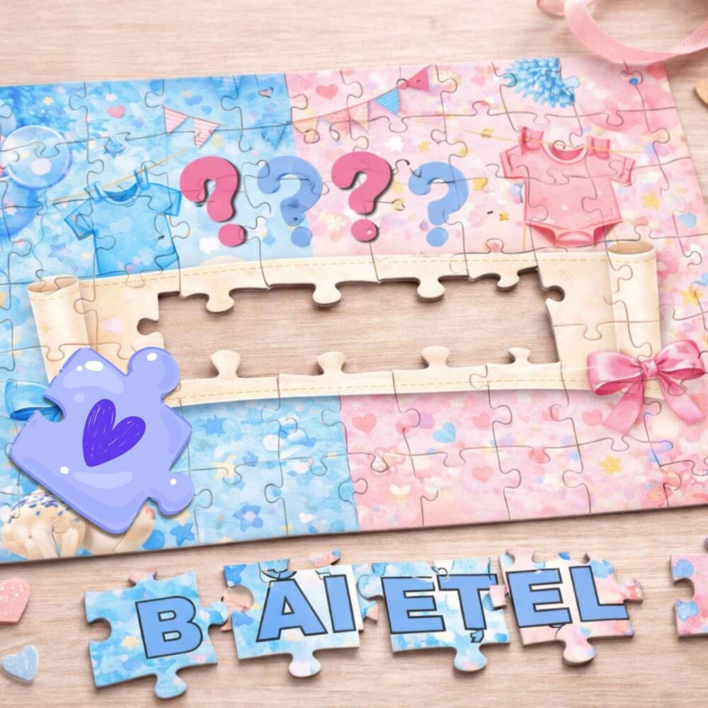 Puzzle Gender Reveal ca activitate la petrecere – reveal băiat sau fetiță la final