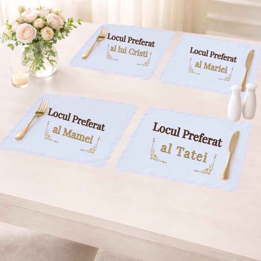 Set 4 suporturi de farfurie personalizate Locul Preferat al Mamei, Tatalui, Bunicii si Bunicului