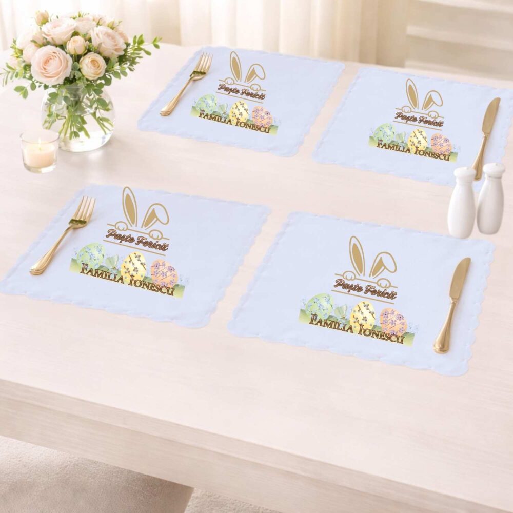 Set 4 suporturi de farfurie personalizate de Paste, model Paste Fericit Elegant, pentru masa de sarbatoare