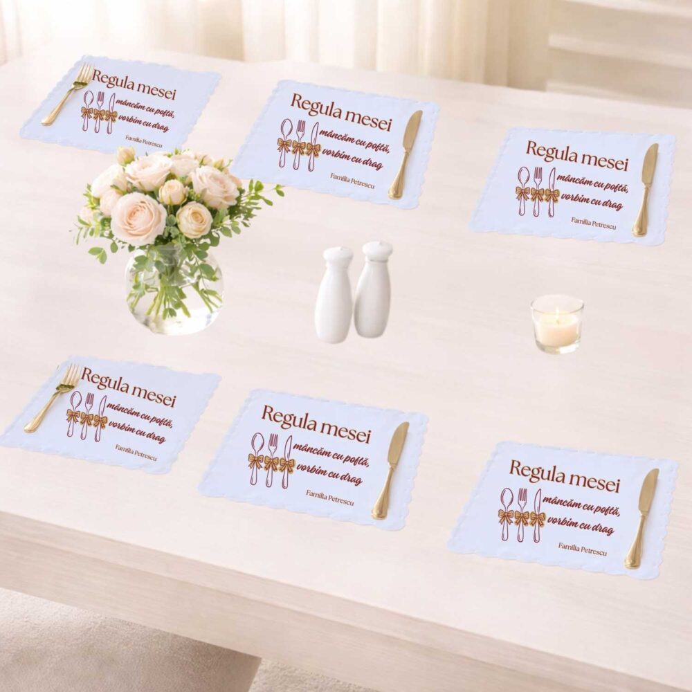 Set 6 suporturi de farfurie personalizate Regula mesei, pentru masa de familie