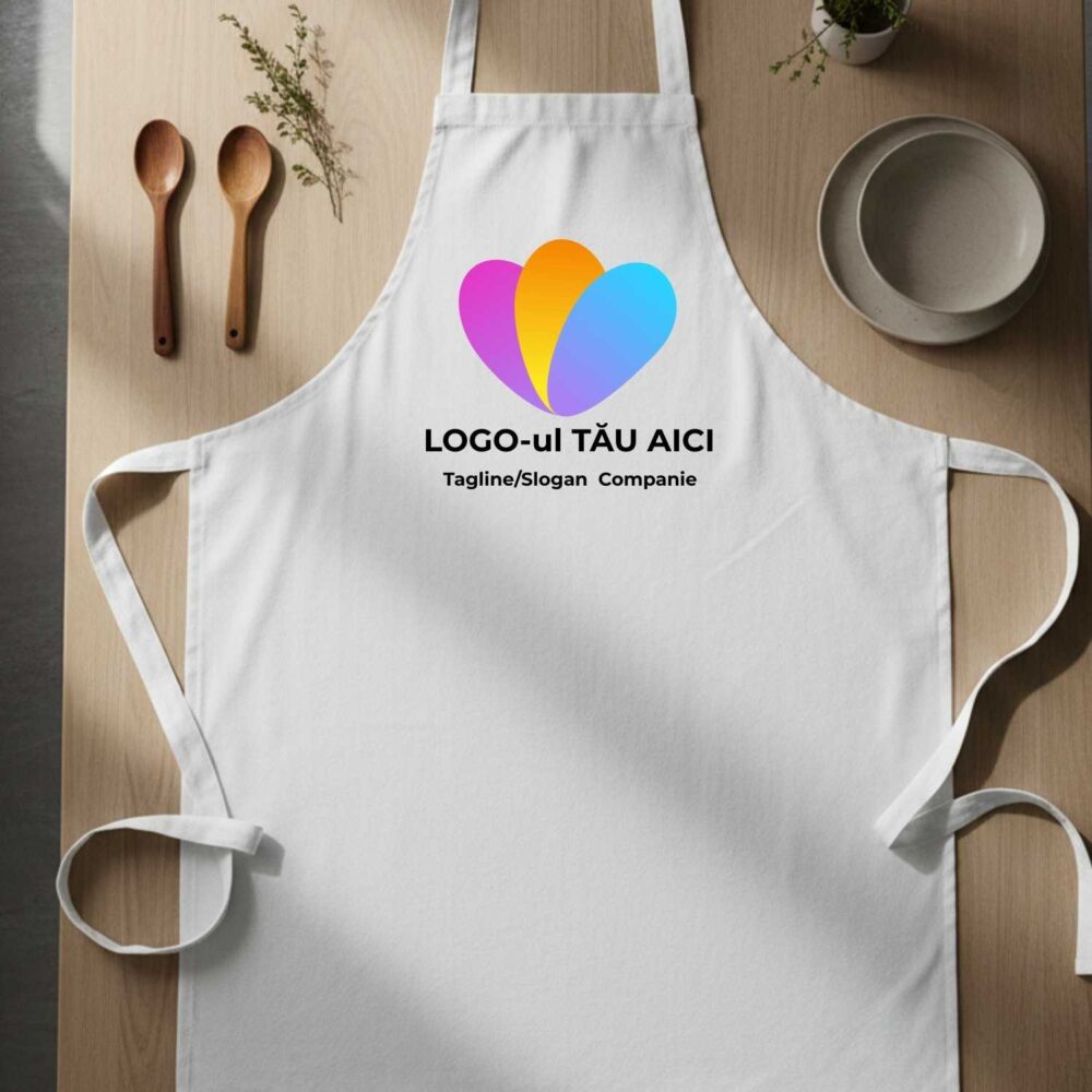 Șorț personalizat cu logo și tagline, model unisex pentru HoReCa și comenzi corporate