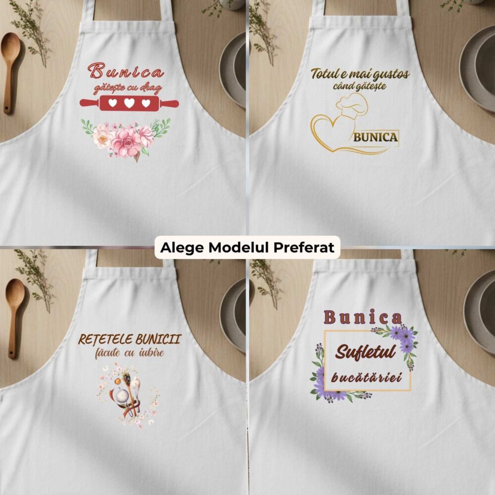 Șorț personalizat pentru bunica, 4 modele disponibile, cadou personalizat de bucătărie pentru bunica