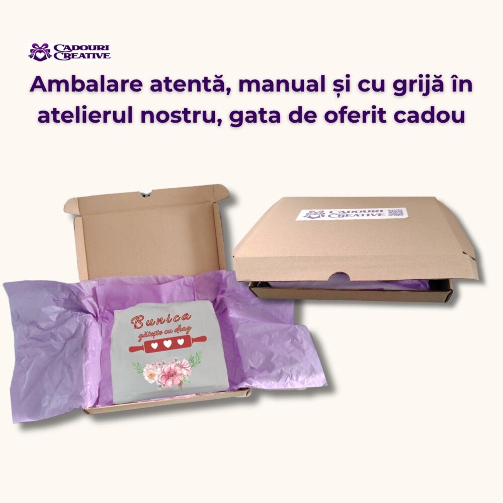 Ambalare cadou pentru șorț personalizat pentru bunica, ambalat manual, gata de oferit cu drag