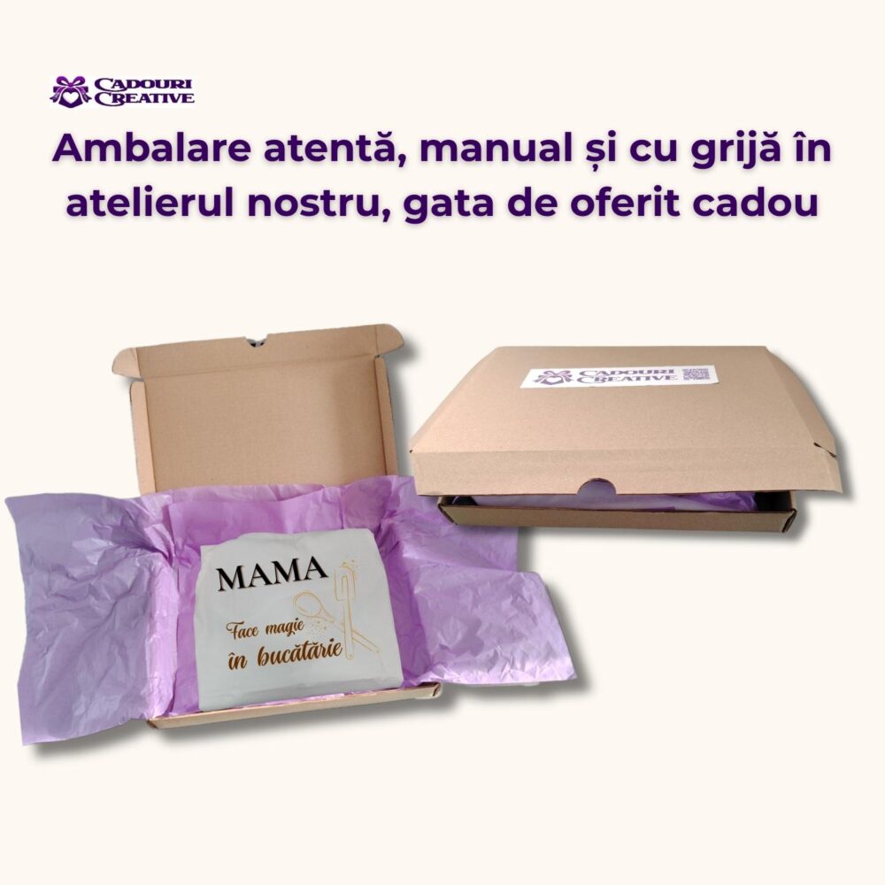 Ambalare cadou pentru șorț personalizat pentru mama, pregătit de oferit cu drag