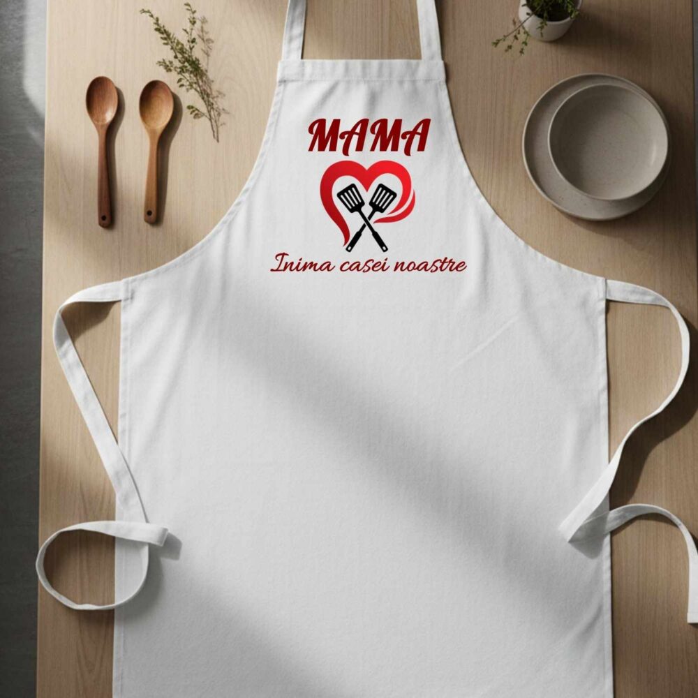 Șorț personalizat pentru mama, model Mama inima casei noastre, cadou personalizat pentru mama care gătește