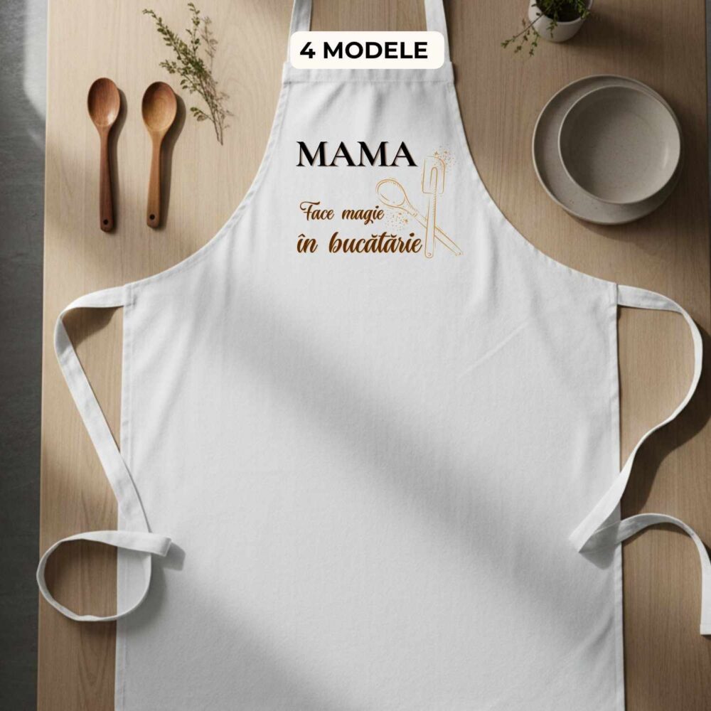 Șorț personalizat pentru mama, model Mama face magie în bucătărie, cadou pentru mama care gătește