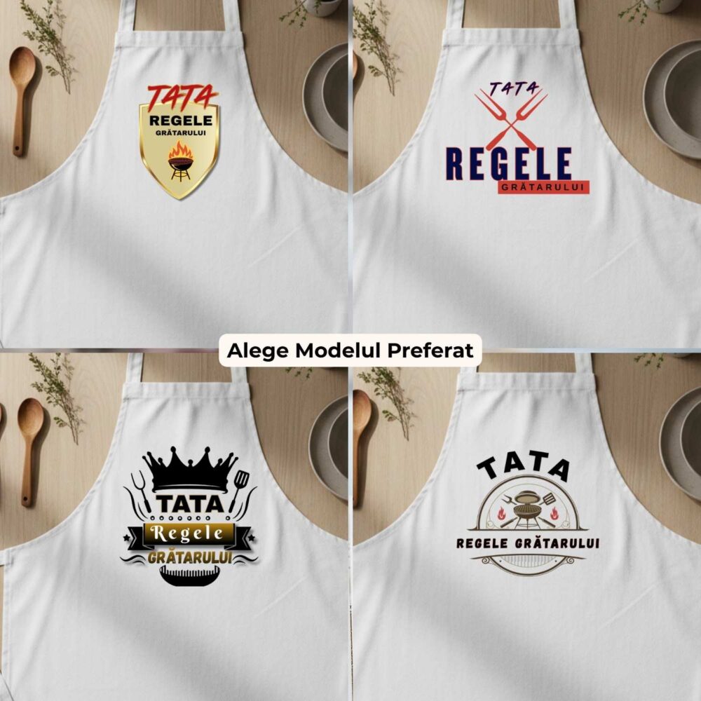 Șorț personalizat pentru tata Regele grătarului, 4 modele disponibile, cadou BBQ pentru tata