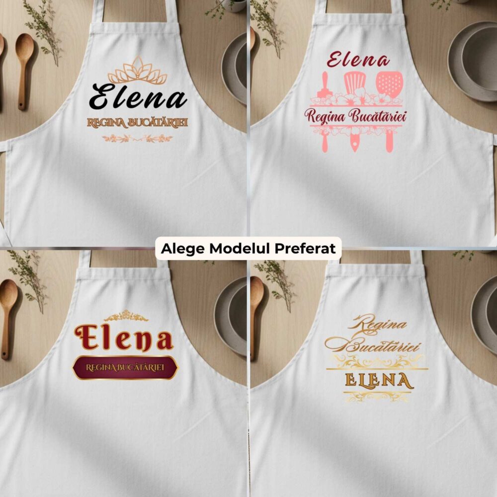Sort personalizat Regina bucatariei cu nume, 4 modele disponibile pentru cadou personalizat de bucatarie