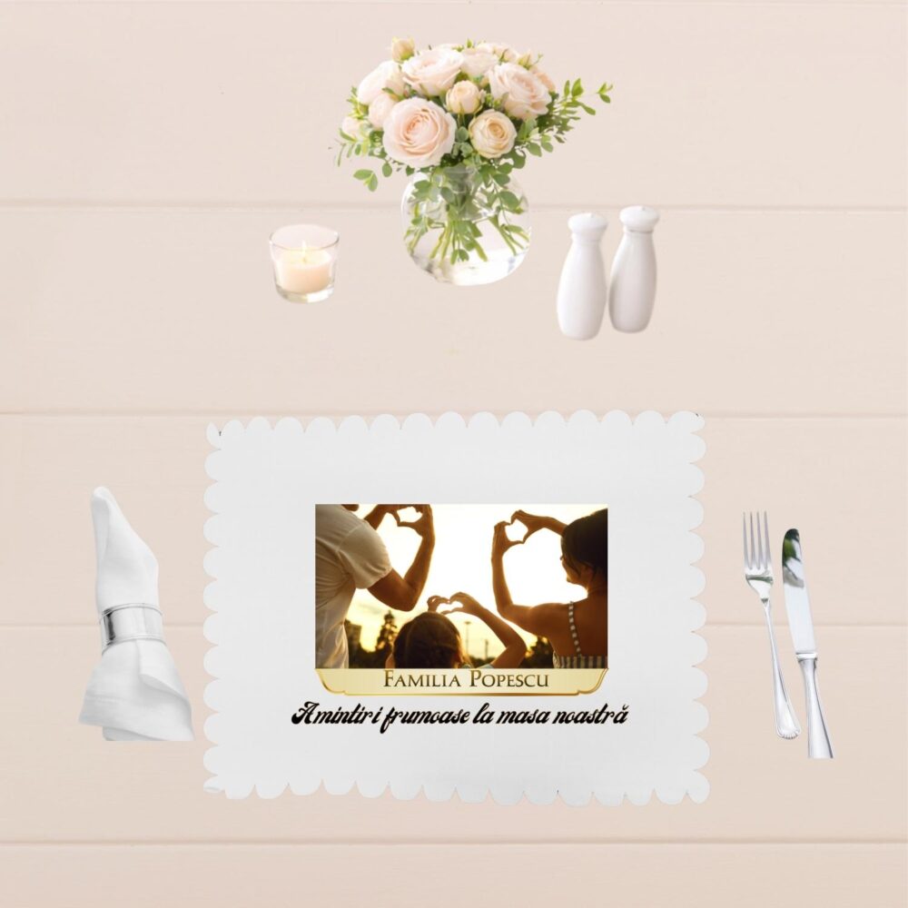Suport farfurie personalizat cu poza si text, model Amintiri frumoase, cu fotografie de familie