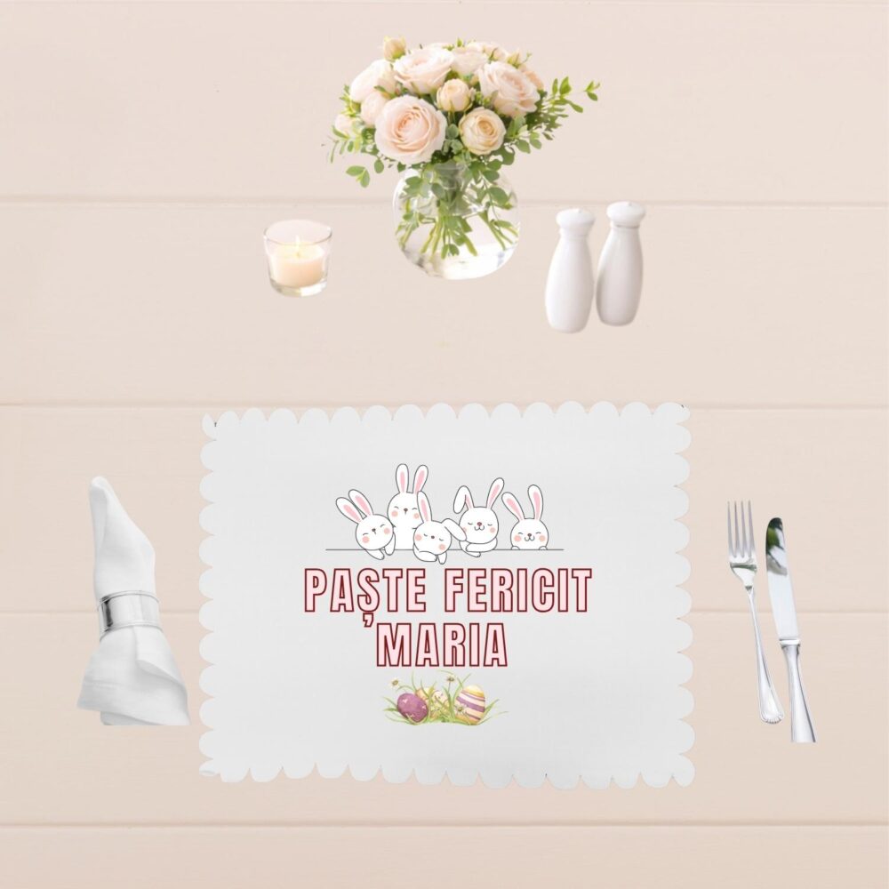 Suport farfurie personalizat de Paste, model Paste Fericit cu nume, varianta individuala