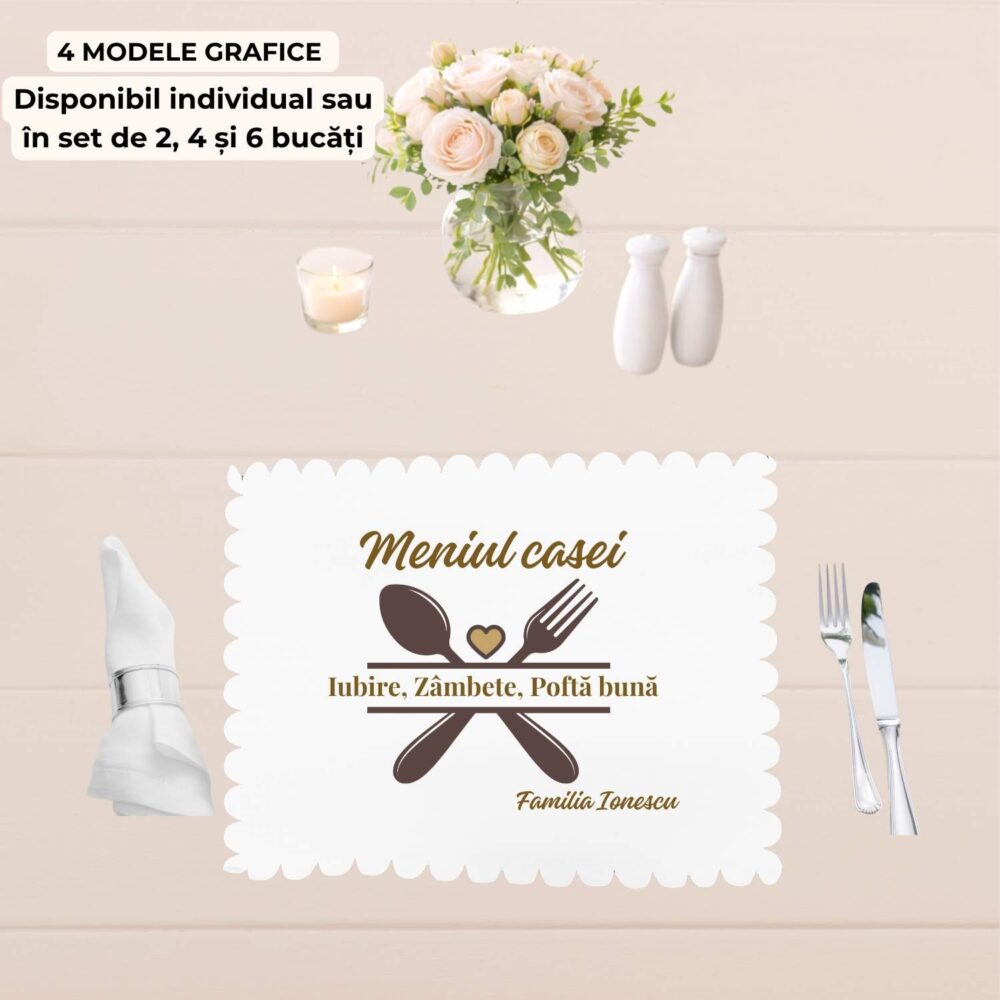 Suport farfurie personalizat Pofta buna, varianta individuala, model Meniul casei. Cadou elegant pentru bucătărie.
