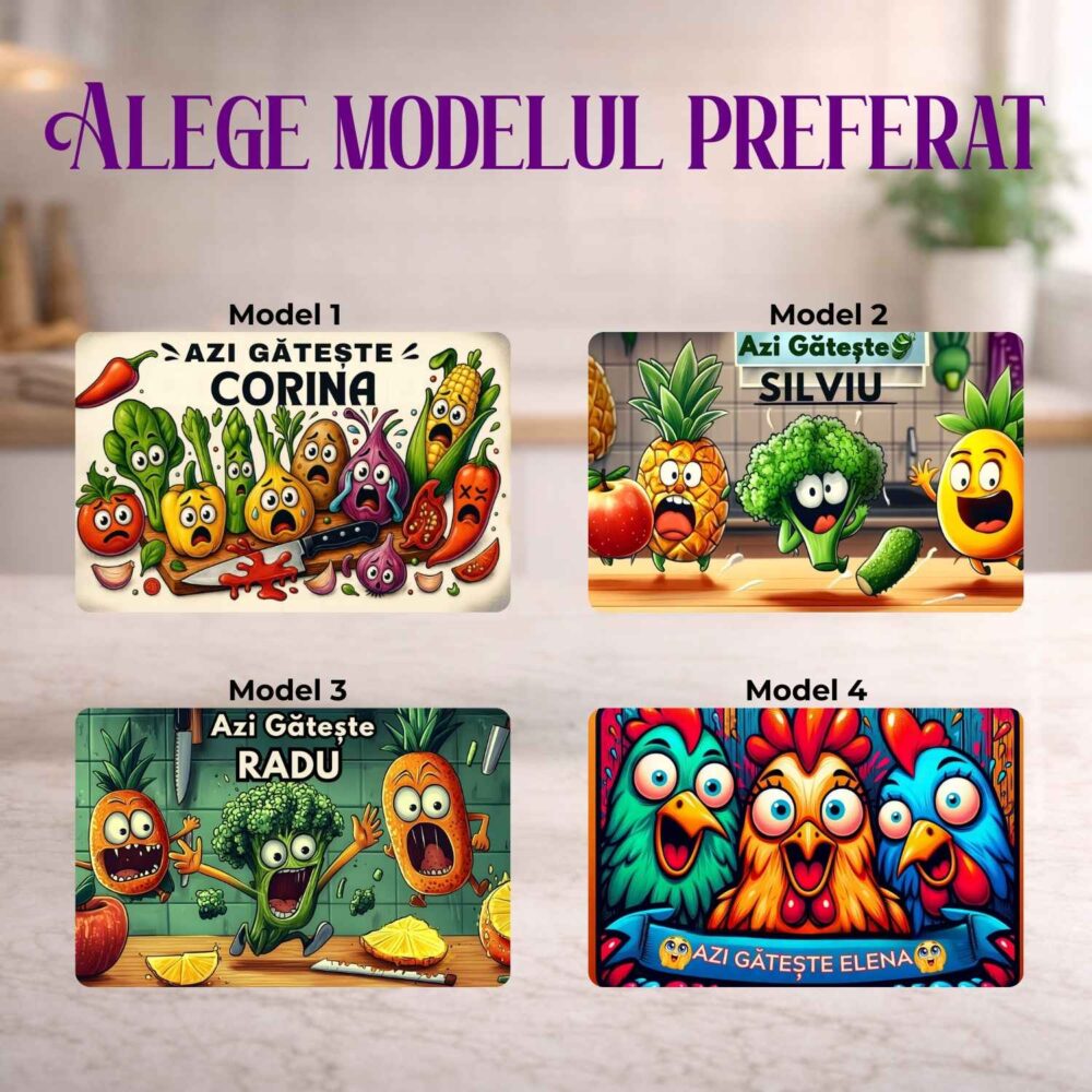 4 modele de tocător personalizat amuzant Azi gătește cu nume, cadou funny pentru bucătărie și pasionați de gătit