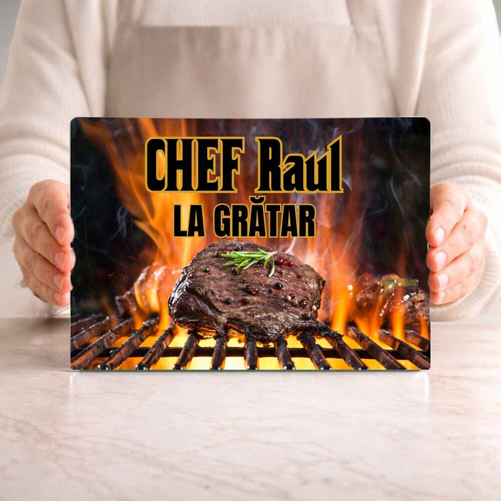 Tocător personalizat Chef la grătar cu nume, model pentru cadou bucătărie și pasionați de grătar